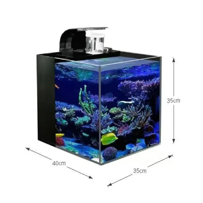 

Small Gallon Mini Luxury White Square Aquarium Fresh Water Fish Tank with Living Room Accessories for Home Decoration