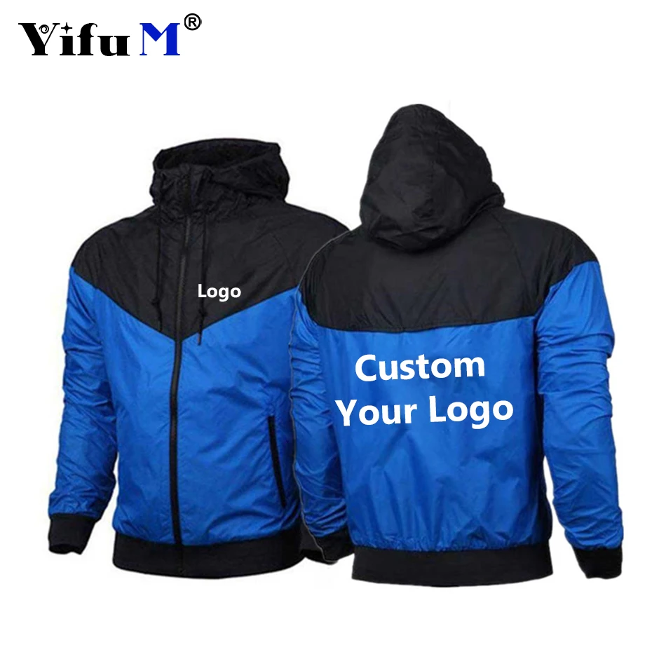 Custom Logo Men's Jackets Waterproof Hoode Wind Breaker Casual Coat Male Print Brand Text Picture Clothing Autumn Jackets Male