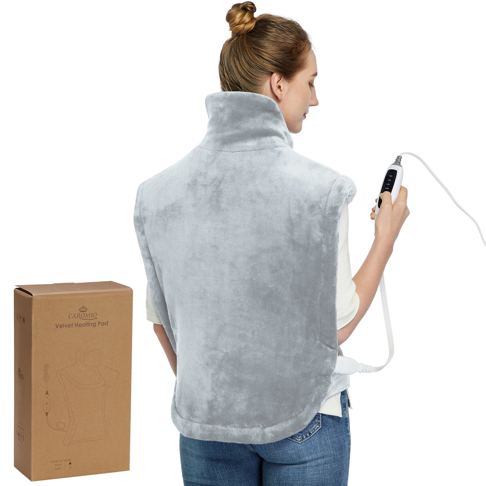 Electric Heating Pad for Back, Neck & Shoulders Extra Large 22x33 Inch, 4 Heat Settings, Fast Heating, 2-Hour Auto Shut-Off, Washable Velvet Cover， Home & Office Pain Relief