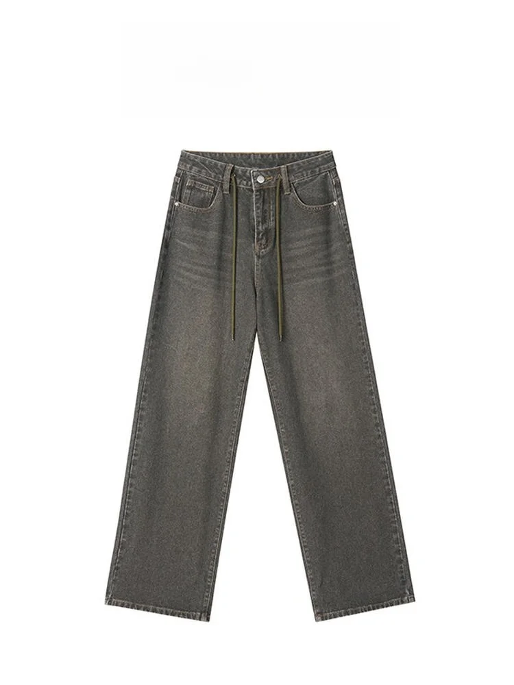 

Loose Straight Leg Pants Women's Versatile High Waist Korean Style Casual All-Season plus Size Trousers by JIJINQI