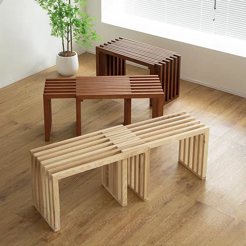 Solid wood bench retractable pull bench old elm door shoe changing balcony casual waiting chair