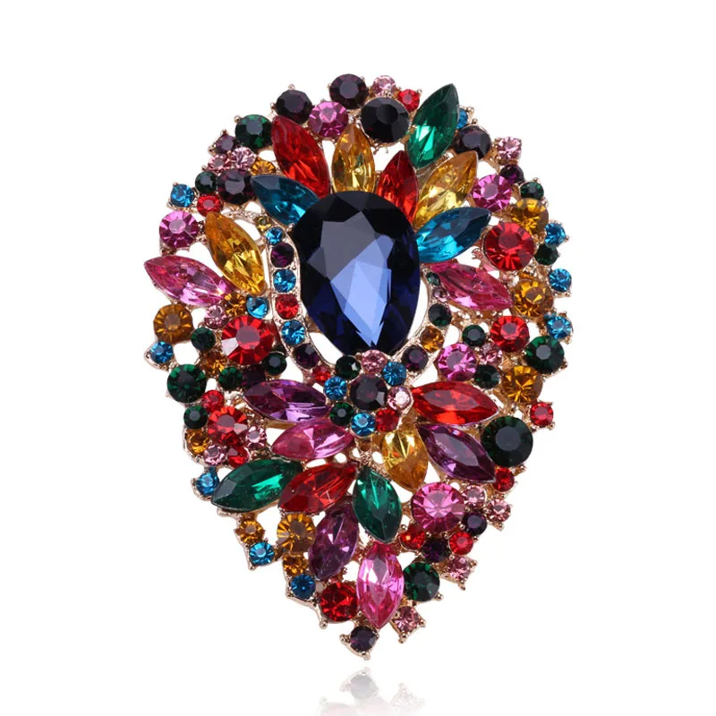 SKEDS Women Vintage Luxury Rhinestone Brooch Pin Waterdrop Big Rhinestone Jewelry Wedding Party Brooches Pins Banquet Corsage