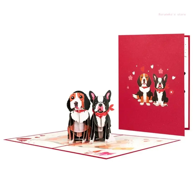 

3D Popup Valentines Greeting Cards Handmade Holiday Dog Heart Cards Postcards