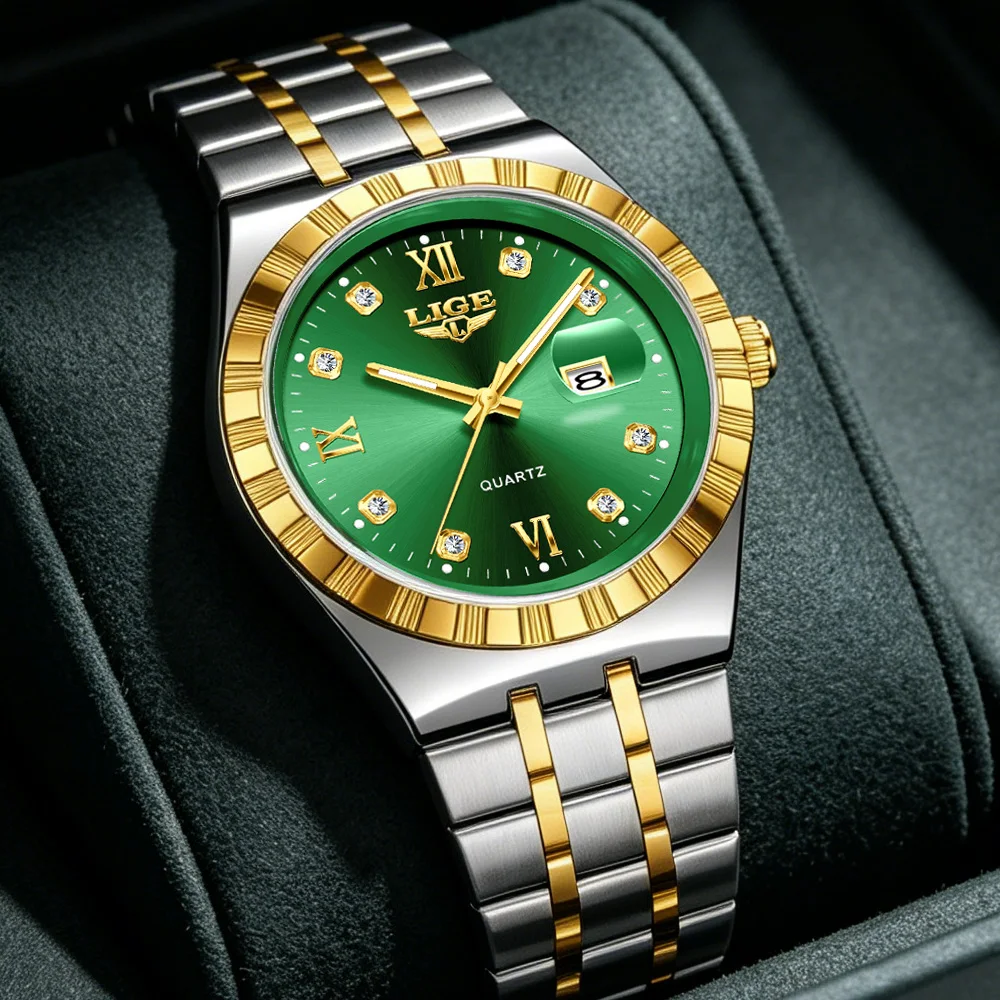 LIGE Fashion Men Wristwatch Waterproof Luminous Auto Date Man Quartz Clock Stainless Steel Business Men's Watches Male Reloj