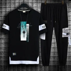 Pants Sets Graphic Top Black Tracksuit Sportswear Men's Clothing Jogging Sports Suits Fashion T Shirt Man Offer Trend Popular Xl