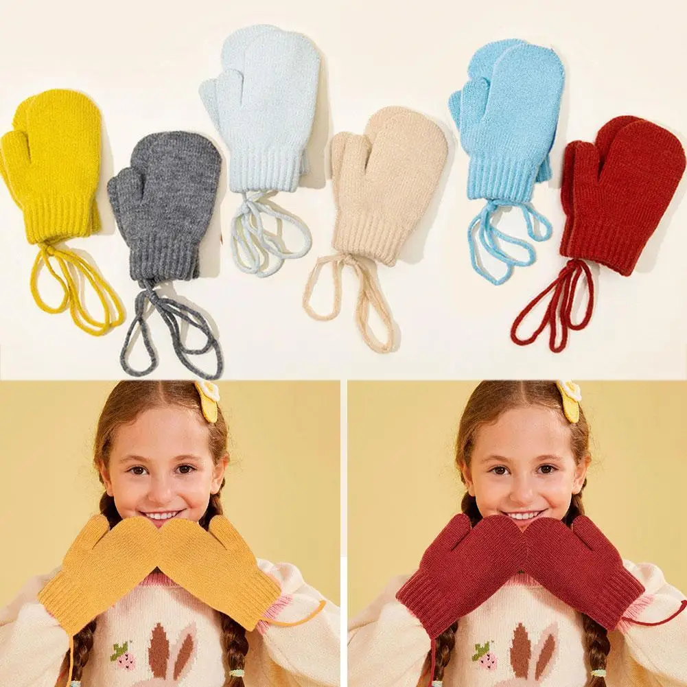 

Вязаные зимние варежки для малышей 1–4 лет, теплые варежки с шнурком для защиты от потери шеи для мальчиков и девочек, перчатки для зимних игр