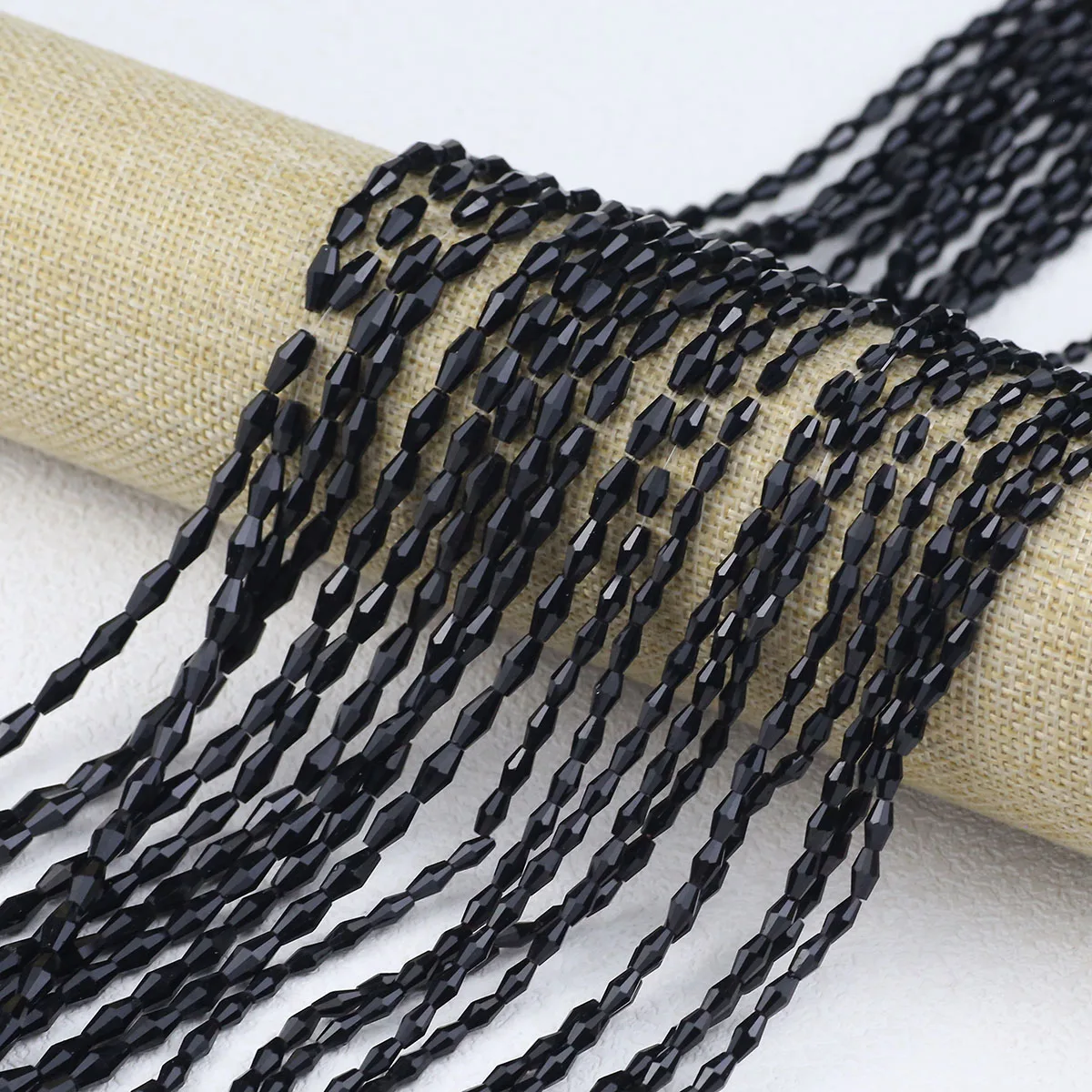 100pcs Long Bicone Faceted Black Color Austrian Crystal Glass Beads Spacer Loose Beads For Jewelry Making DIY Bracelet 3*6/4*8mm