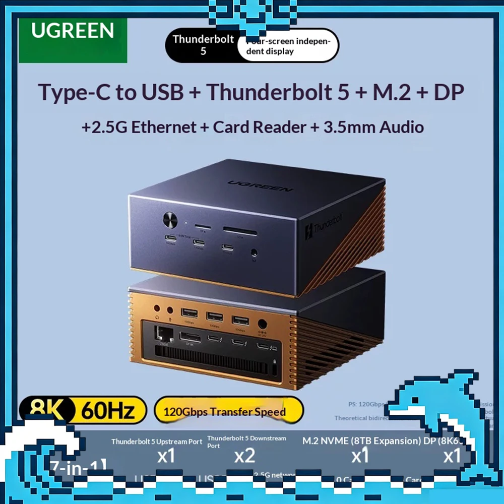 UGREEN U715-45791 Expansion Dock USB Typec HDMI 4K 80/120Gbps High‑Speed Transmission 6G File Transfers Laptop Docking Stations