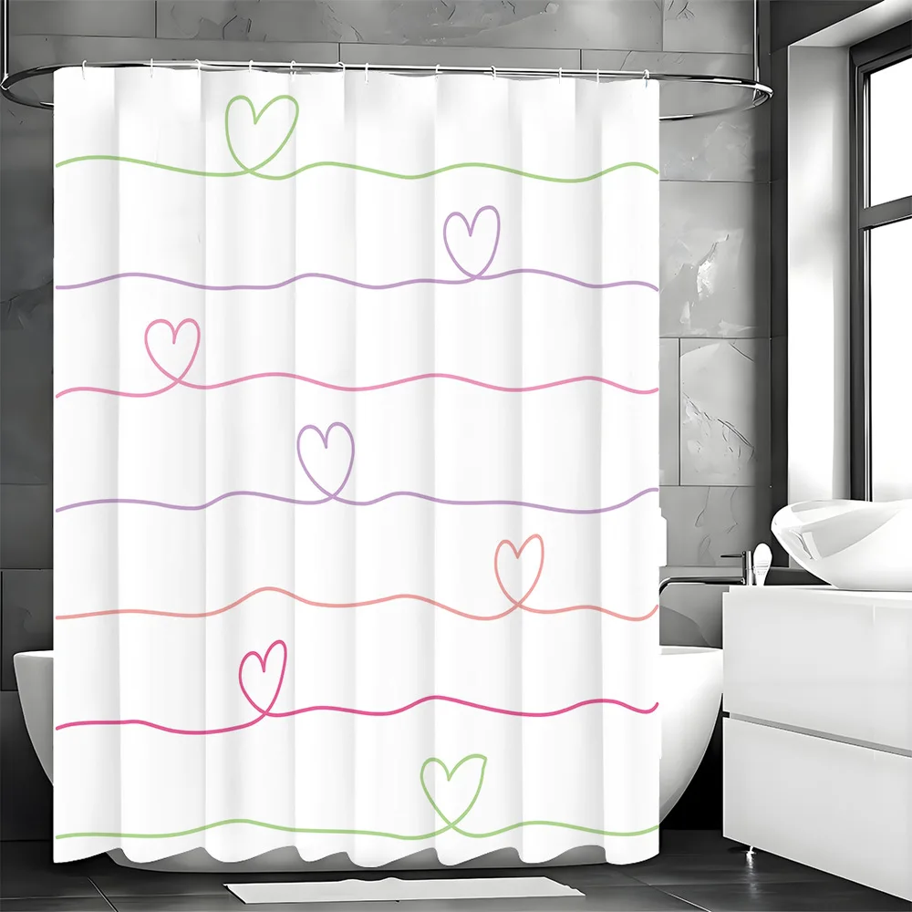 クリエイティブラブウェーブラインシャワーカーテン洗える汚れに強いシャワーヘッド防水ポリエステルバスカーテン家の装飾用