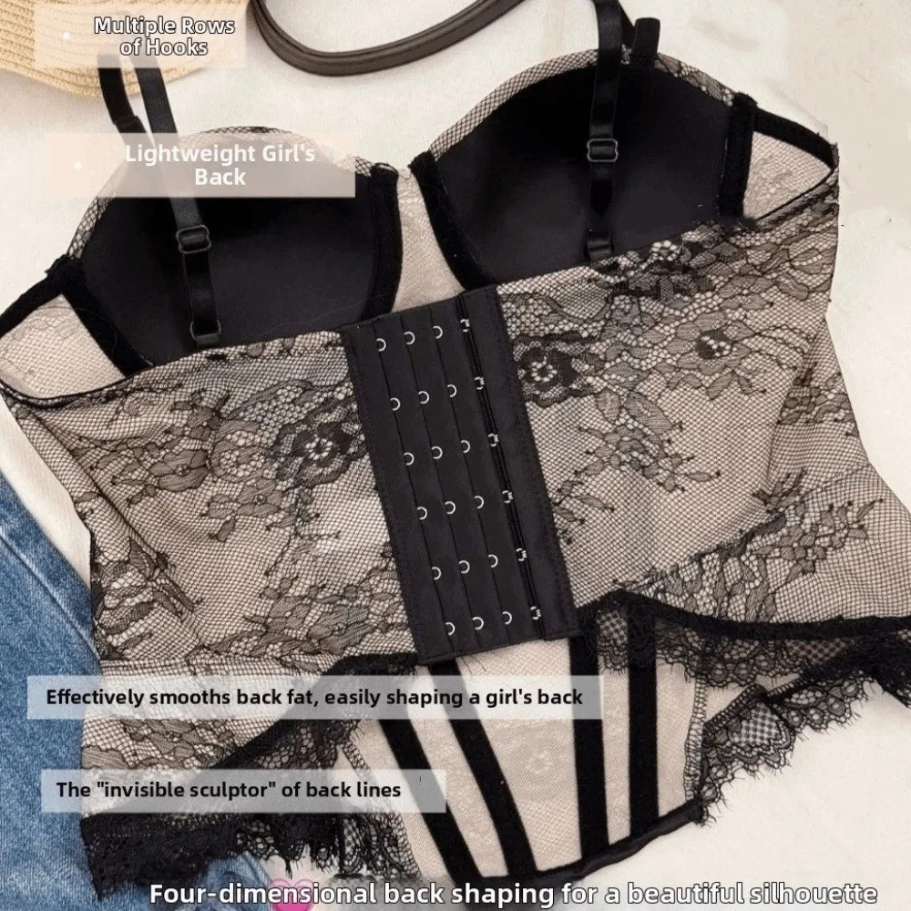 Tanktop aus Mesh-Spitze, transparentes, ärmelloses Crop-Top, Fischgrätenmuster, figurbetontes Spitzenkorsett für Damen – Detail 9