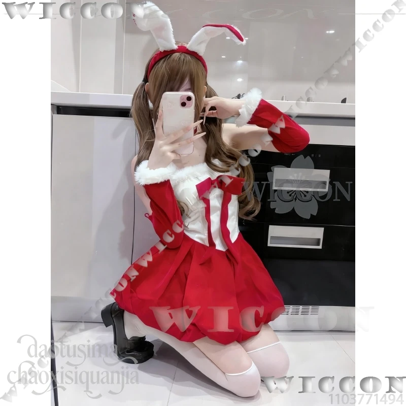 Kawaii Original Design Uniform Red Velvet Maid Bunny Girl Dress Cute Rabbit Headwear Halloween Cos Anime 2025 Christmas Party