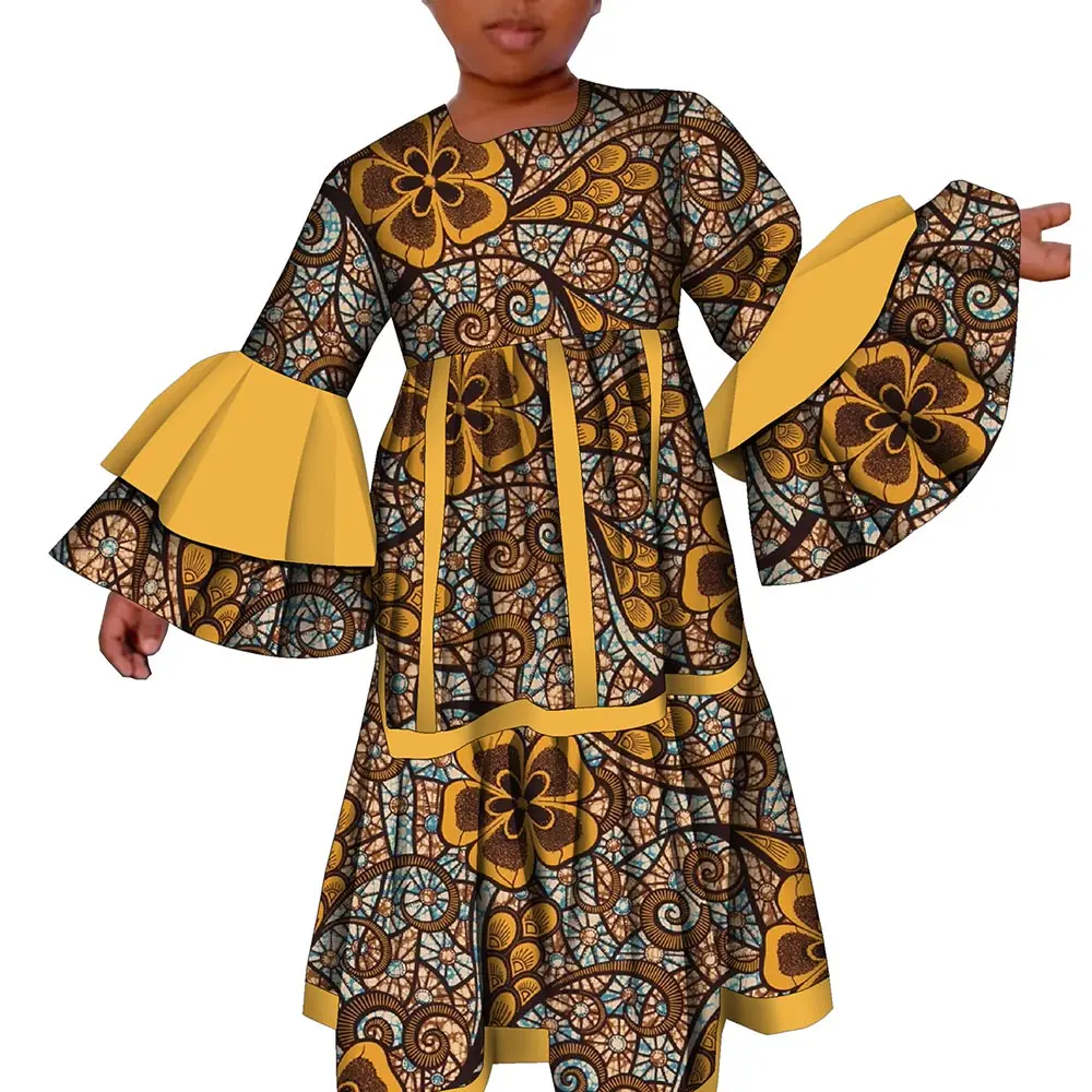 

African Dresses for Kids Girls Traditional clothes Africa Print Bazin Riche Cute Kids Party Dress WYT831