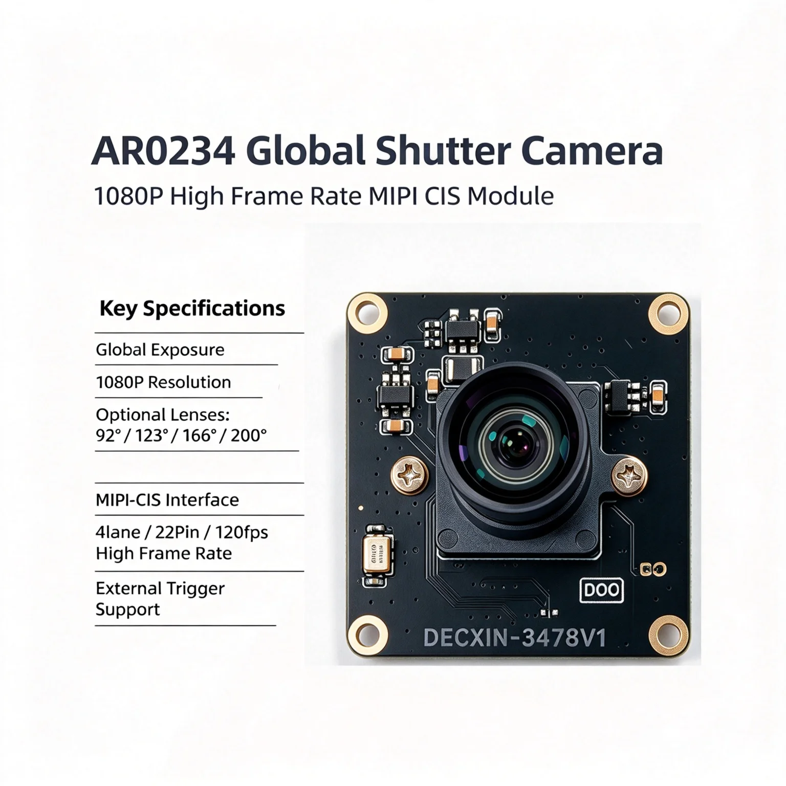 120fps AR0234 Global Shutter MIPI-CIS 4L 22P Camera Module External Trigger for Raspberry Pi CSI