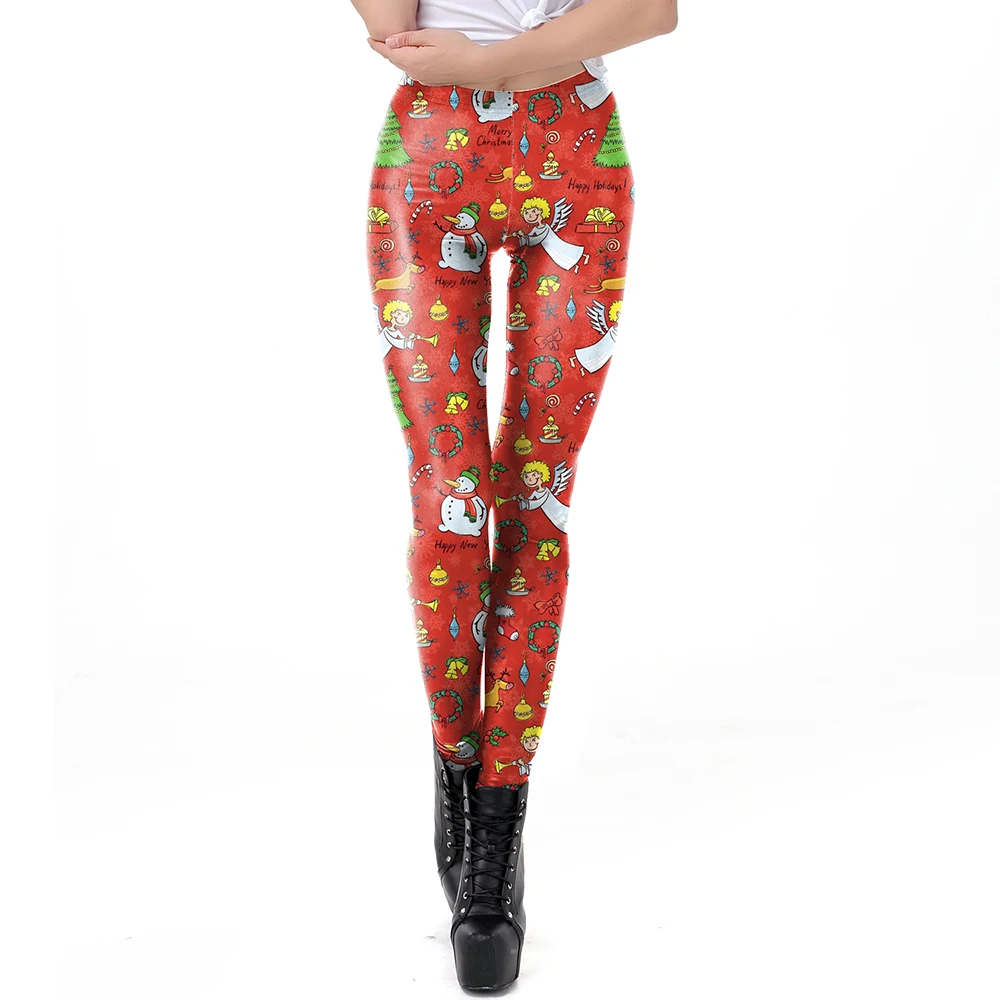 Zawaland-Leggings de Noël College Père Noël pour femmes, collants élastiques, pantalons de fête, mince, dessin animé drôle