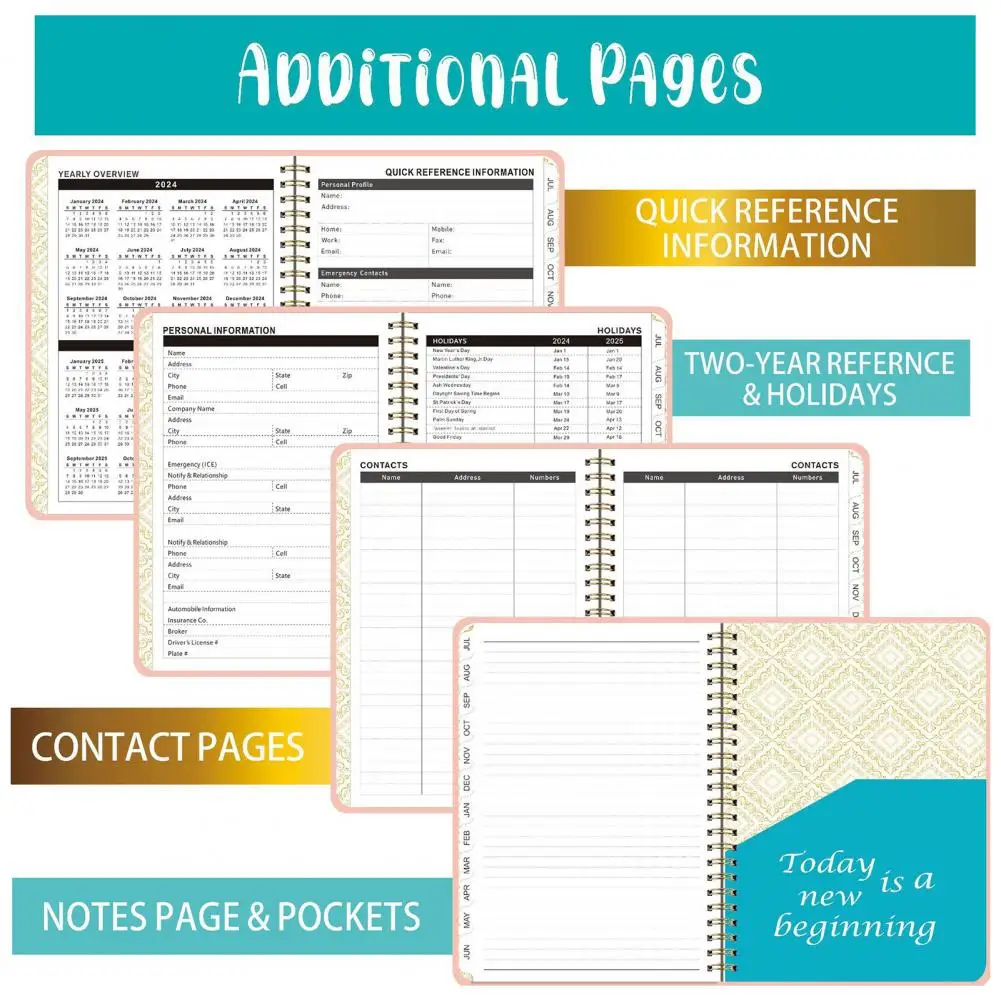 Planificador a prueba de fugas, planificador académico A5 de tapa dura 2024-2025, libro de bobina de planificación semanal mensual para estudiantes, escuela, suministros de oficina