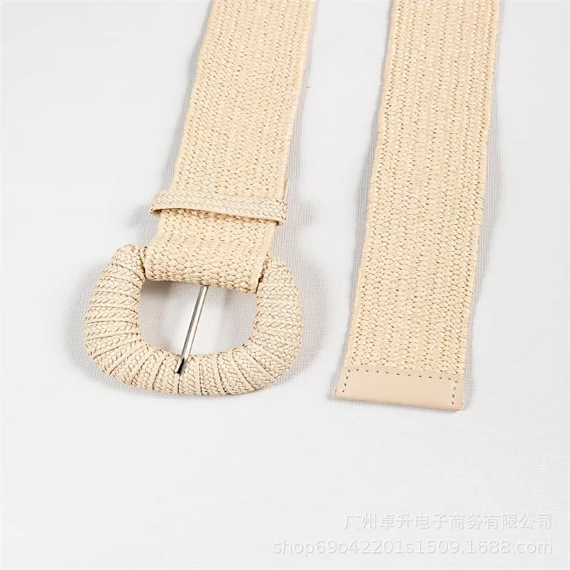 NATURAL RAFFIA BROWN WOVEN BELT Bohemian Boho Raffia Wicker Belt for Women Stretch Wide Waist Chain for Dresses with Buckle Acce