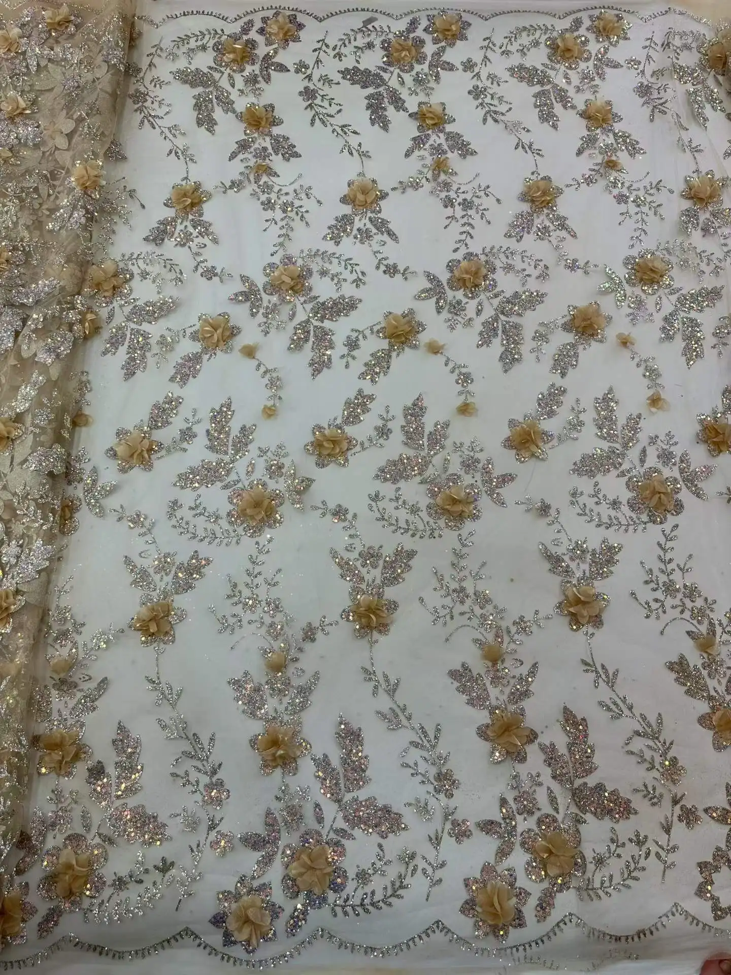 African Lace Fabric Embroidered Sequined Nigerian Lace Fabrics 3D flowers 2026 High Quality French Tulle Lace Fabric For Dress view 2