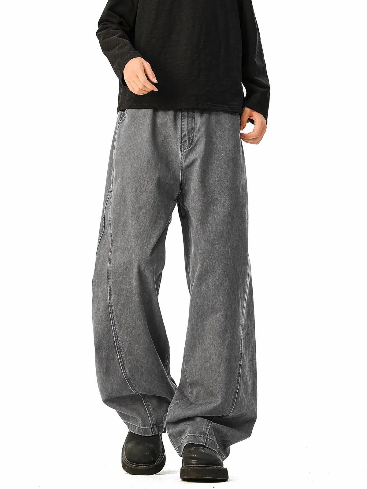 Autumn Winter Man Jeans New Men's Apricot Cargo Pants Streetwear Versatile Wide Leg Loose Sports Casual Trousers