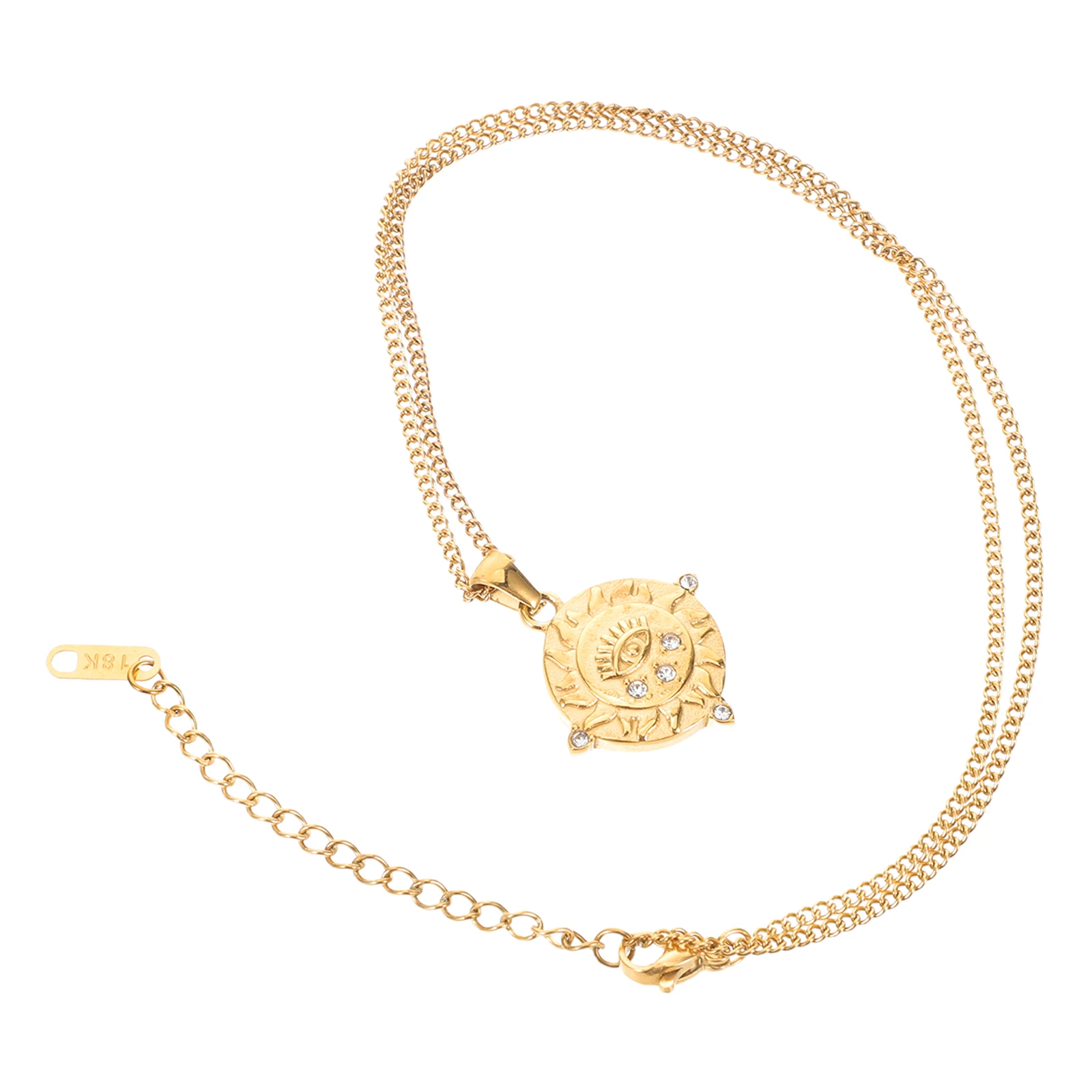 

Vintage Tarot Sun Pendant Necklace Amulet Choker Necklace Stainless Steel Good Luck Jewelry for Women Girls Elegant Zircon