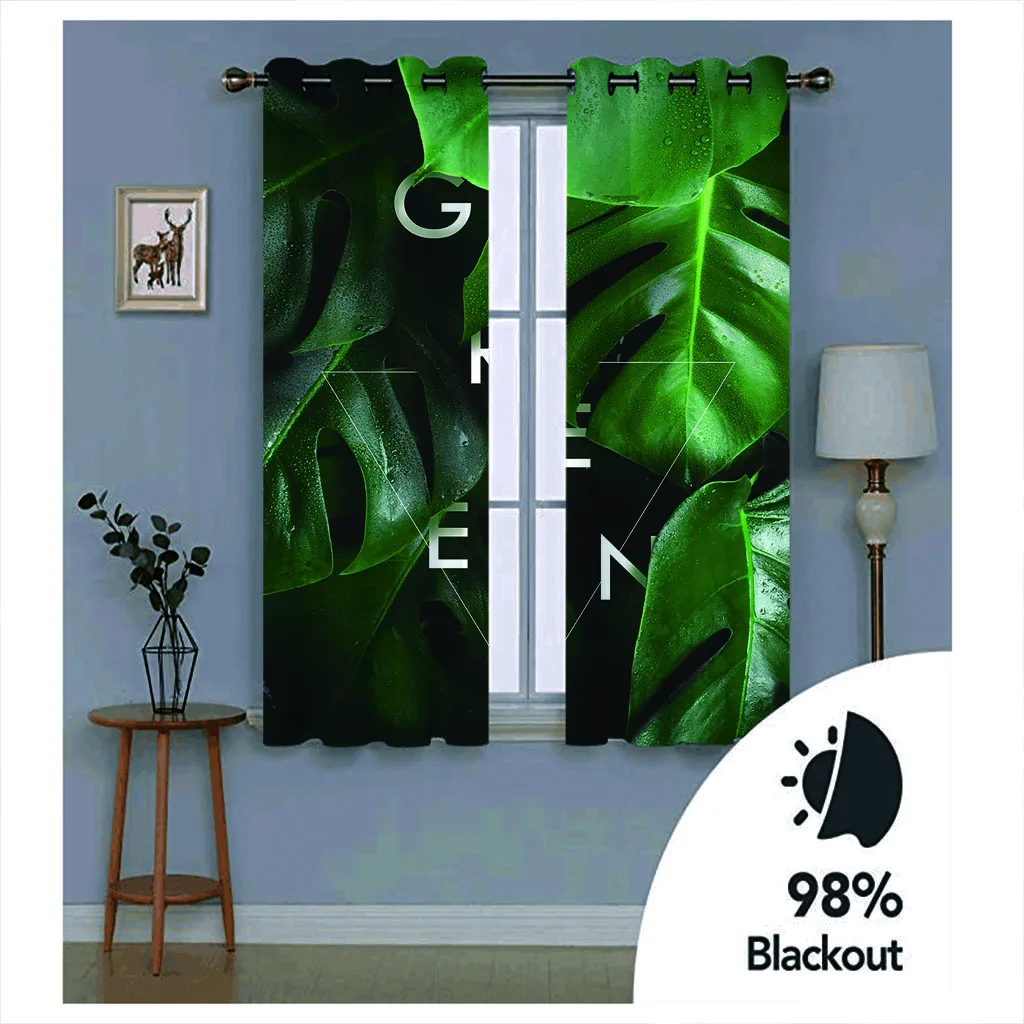 green leaf curtains Customized 3d curtains new bay window balcony thickened windshield blackout curtains