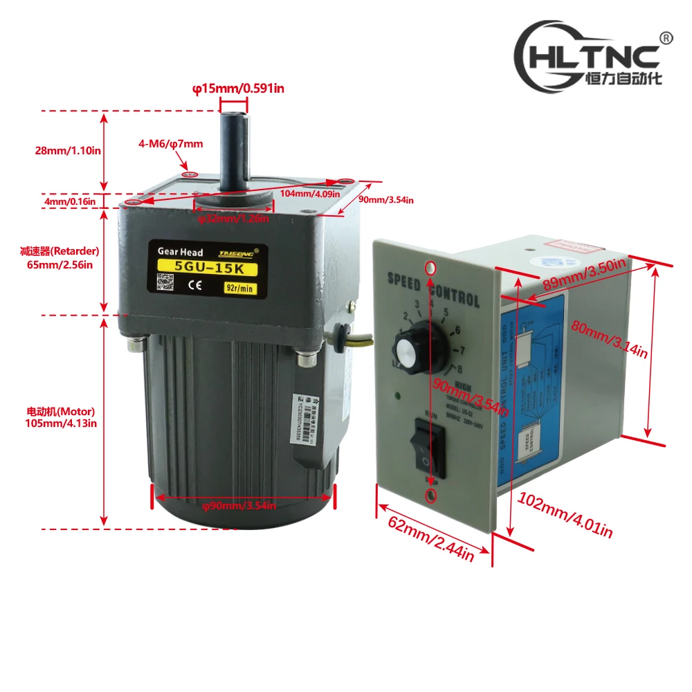 40W Micro AC Motor 110v 220v Single Phase Asynchronous Motor Gear Motor 12mm Motor Shaft+ Speed Controller 5RPM-1350RPM 50/60hz