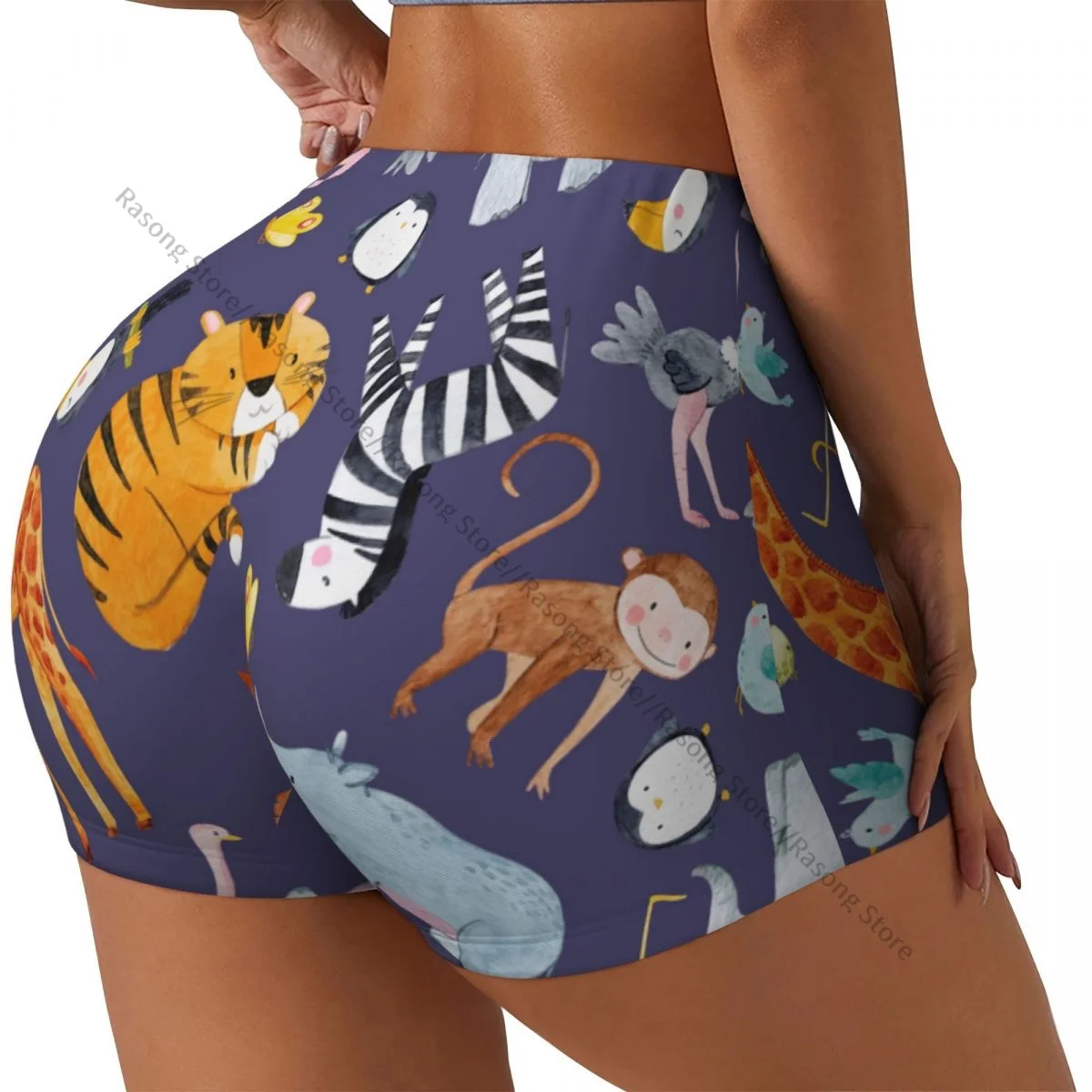 Women's Yoga Shorts Safari Animals Colorful Scrunch Booty Butt Lifting Comfort Fitness Gym