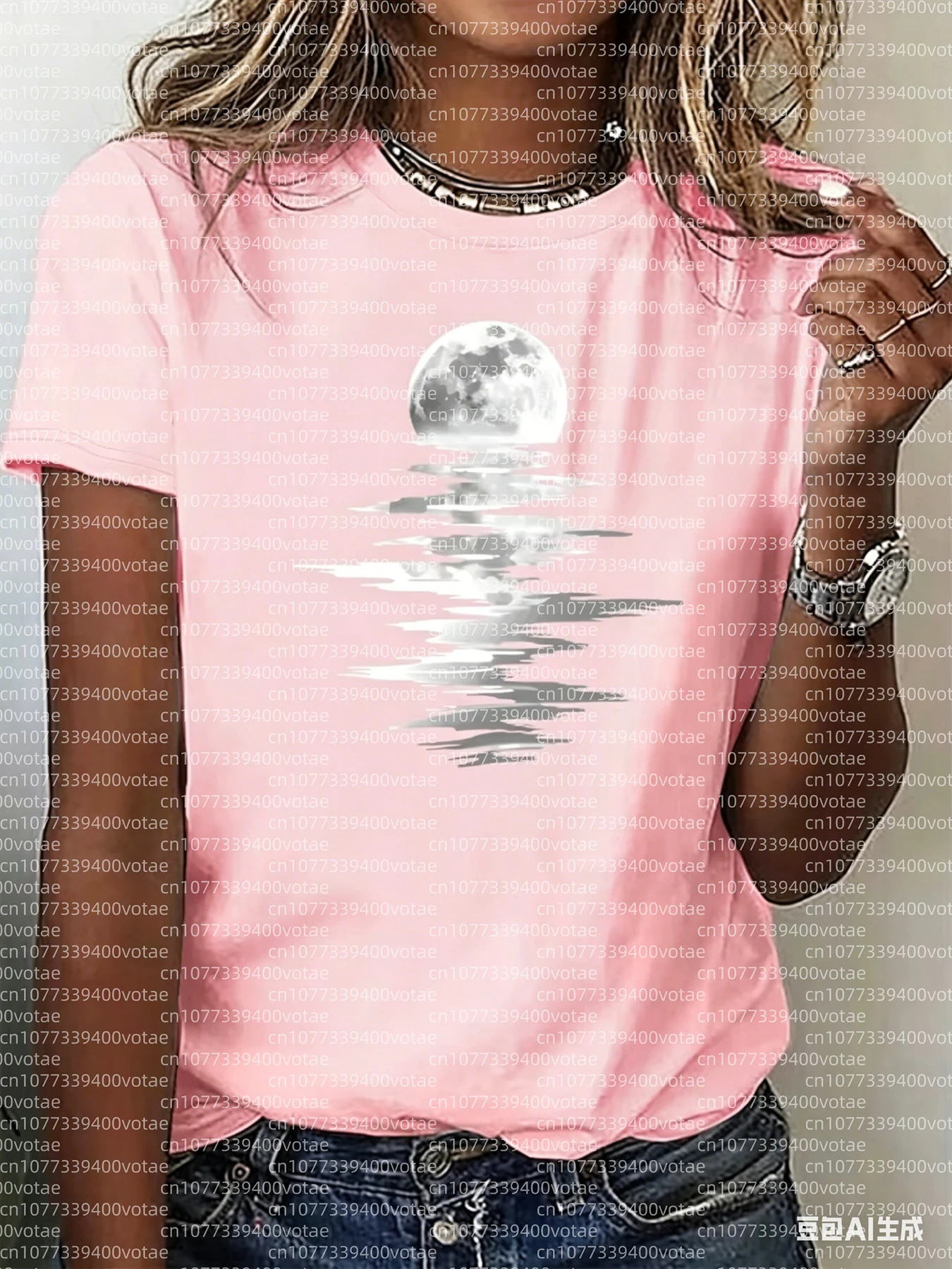 

Plus Size Retro Moon Water Design Pattern Printed T-shirt Summer High Quality Short Sleeved Casual Sports Pullover Tops