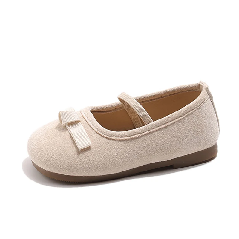 

2026 Spring New Girls Leather Shoes Bowknot Princess Flats Slip on Kids Dance Performance Shoes