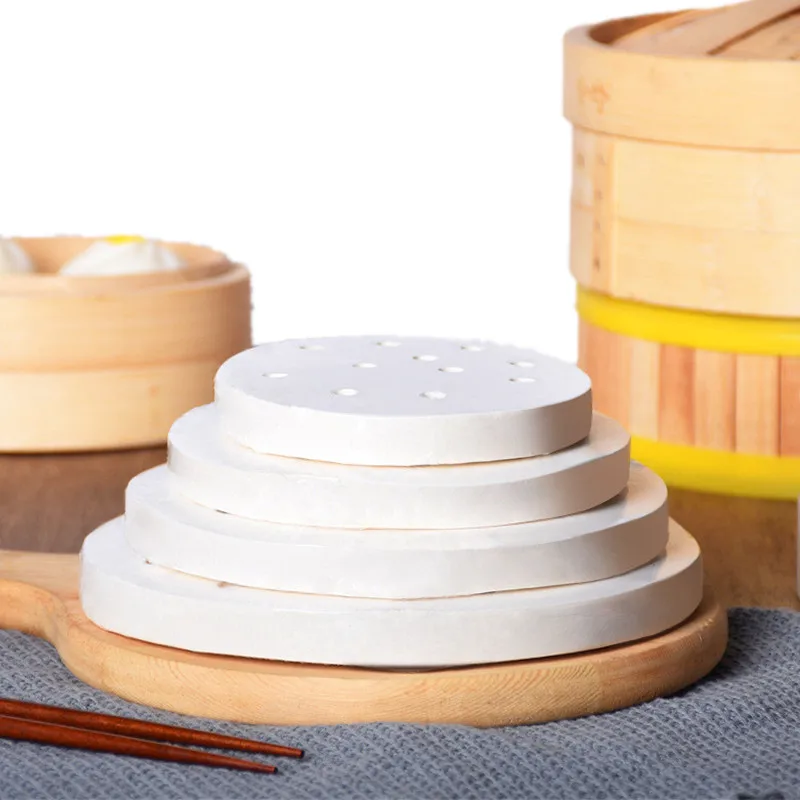 400Pcs Round Steamed Bun Papers With Holes Non-stick Household Dumpling Bread Pastry Steamer Oil Paper Pads