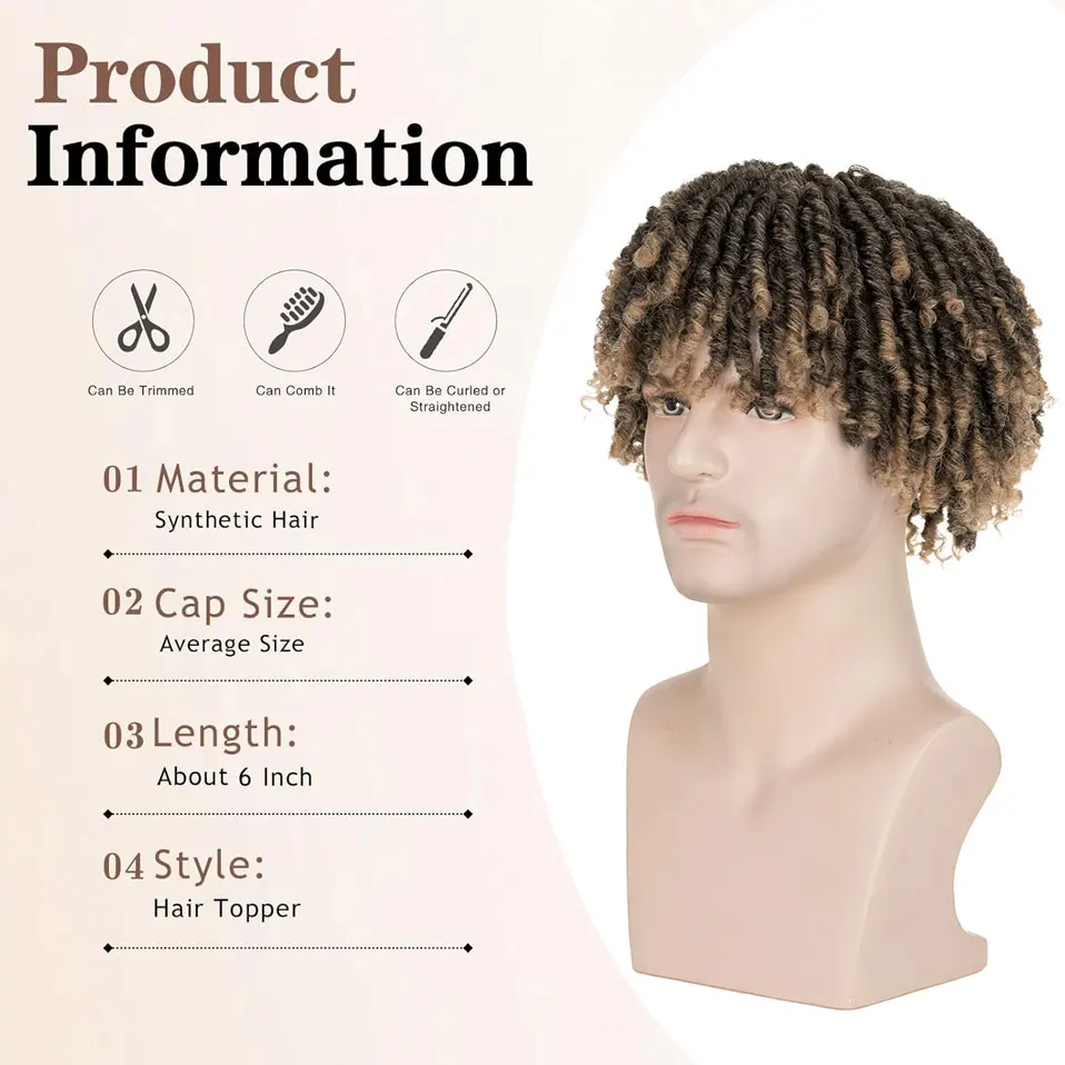 S-noilite Short Wigs Synthetic Clips in Hair Toupee Extensions Afro Braided Half Wig Dreadlock Hairpieces For Men Women