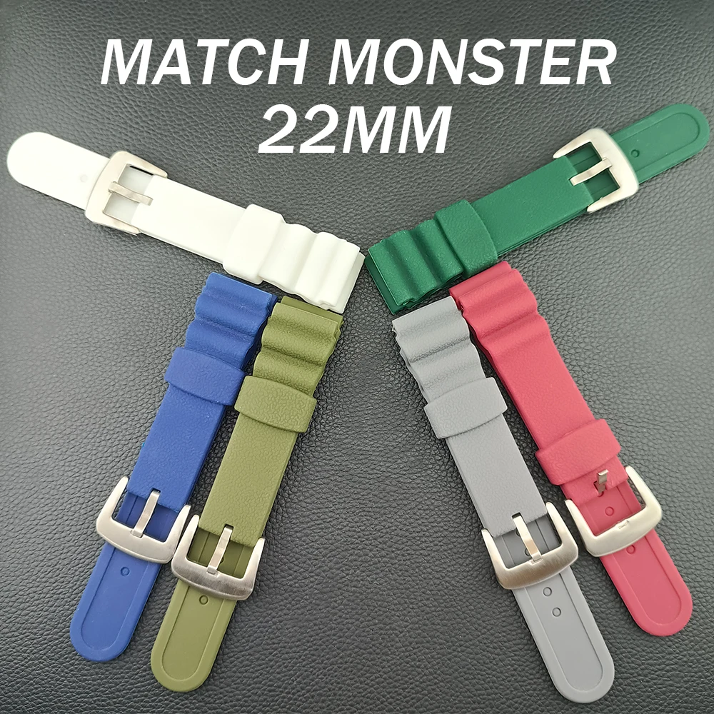 22mm Width Watch Band Rubber Stainless Steel Diving Strap Watch Accessories Tool Match Monster/Srpe Series/SBDC Series