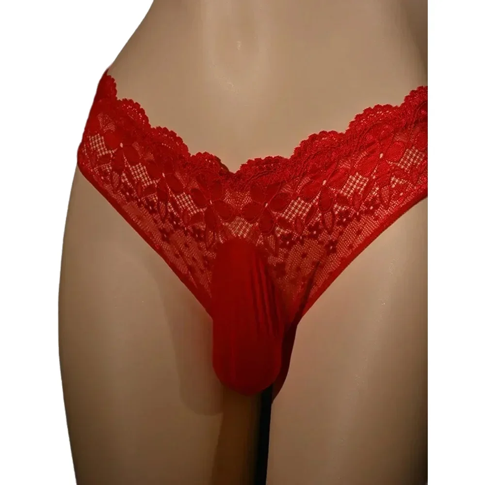 

Men Sexy Underwear Sissy Pouch Lace Panties Flowers Thongs Low Rise Transparent Briefs See-Through Lingerie Gays Underpants