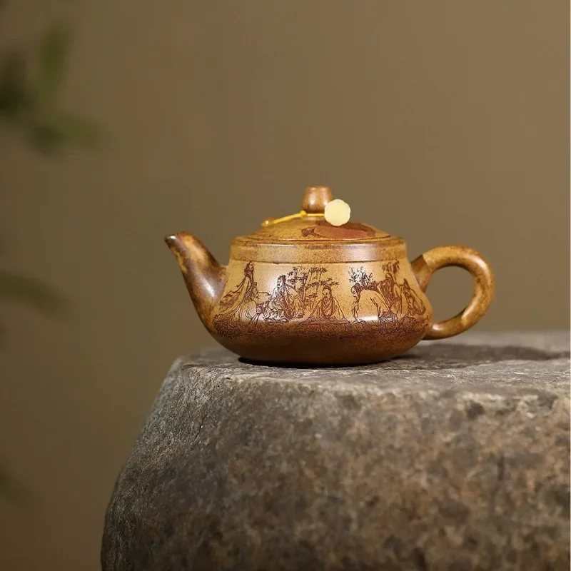 340ml Yixing Handmade Purple Clay Teapot, Raw Ore, Gold Sand,tea Pot, Kung Fu Tea Set