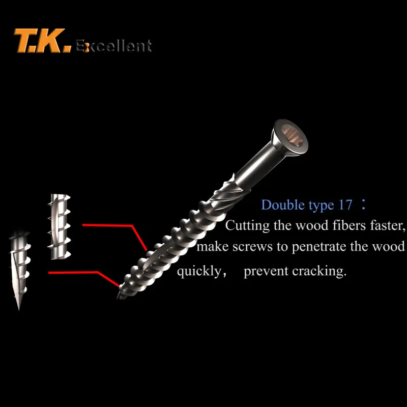 Vite di tipo zigrinato con fessura Torx da 50/60/70/80mm Viti per ponte in legno in acciaio inossidabile 410 Vite autofilettante per la guida di