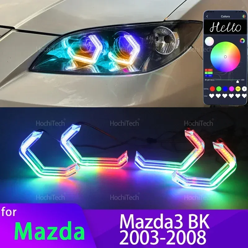 For Mazda 3 Mazda3 BK Sedan Hatchback 2003-2008 Concept M4 Iconic Style Dynamic Multi Color RGB LED Angel Eyes Kit Rings