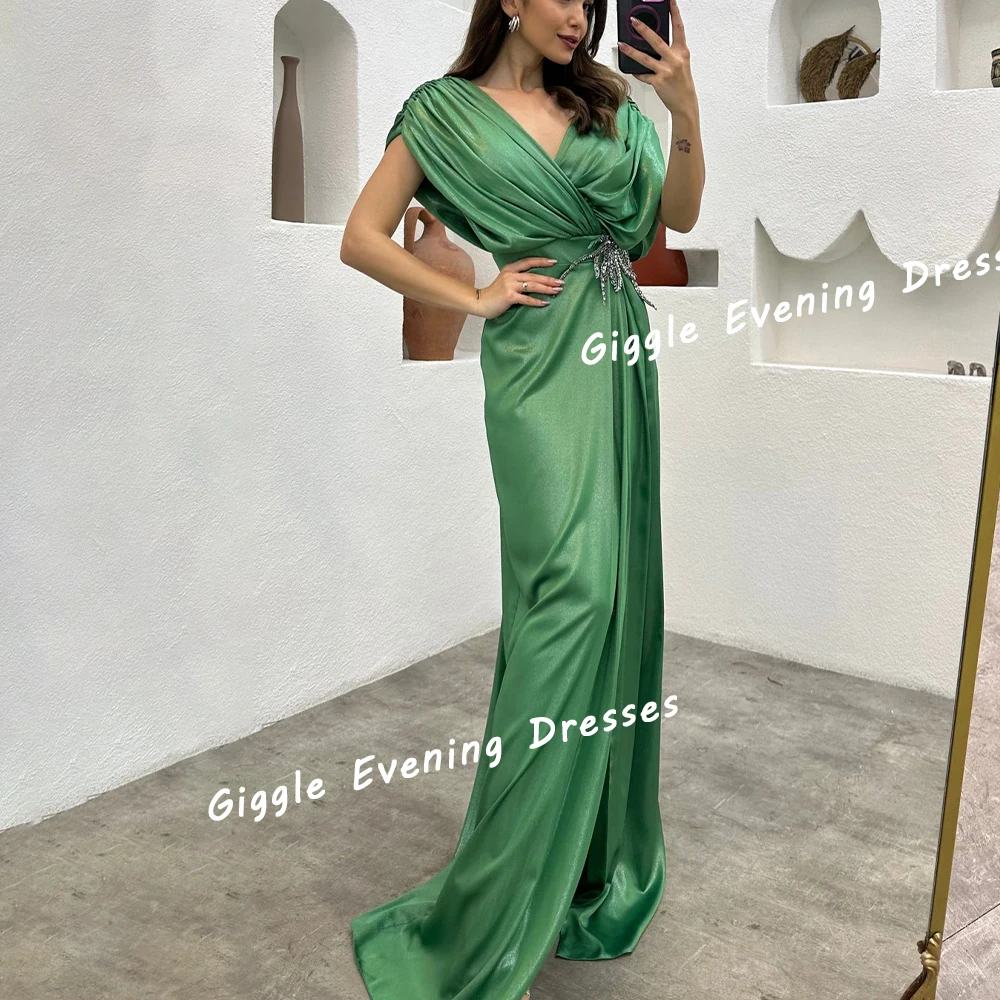 

Giggle Satin Beaded Slit Elegance Prom Gown Pleat Saudi Arab Summer Fashion Floor-Length Evening Party Dresses for Women 2024