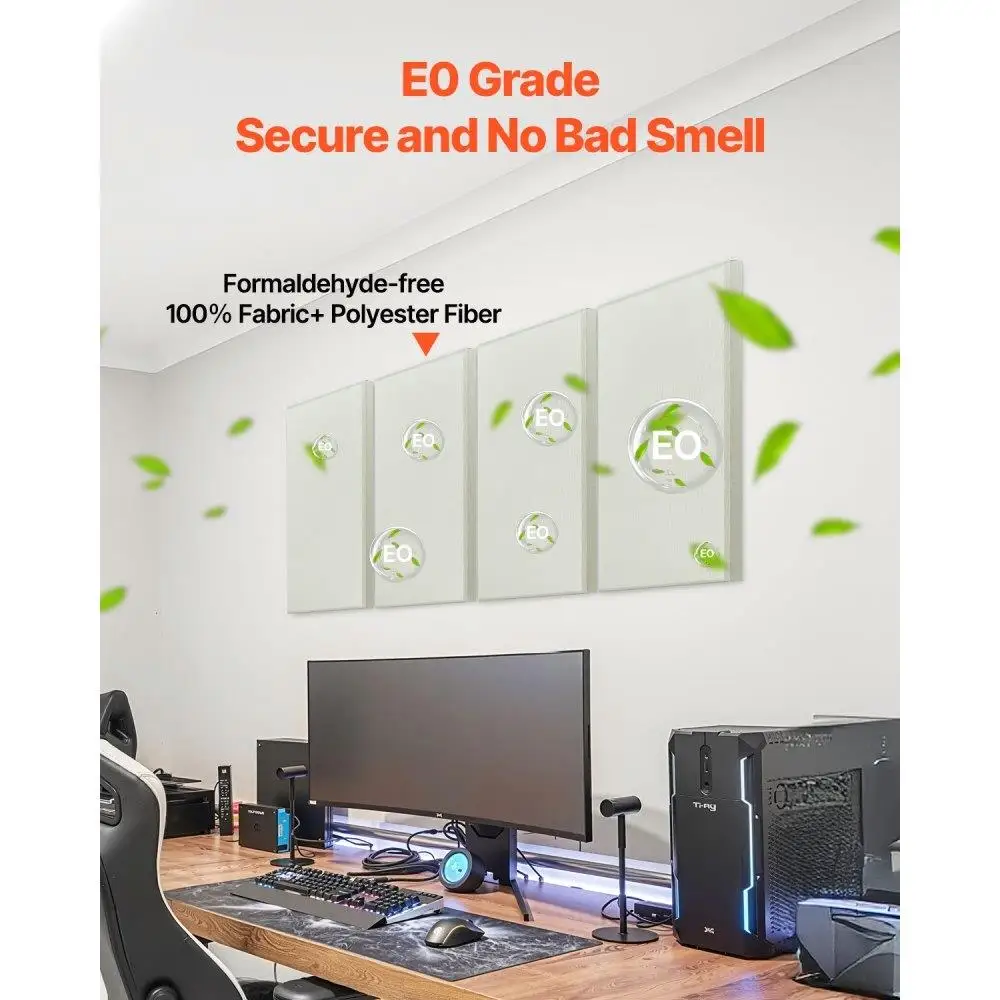 Beige Self-Adhesive Acoustic Wall แผง 4 แพ็ค 23.6x11.8 นิ้วเก็บเสียงแผงโฟมหนา 2 นิ้วสําหรับ Home Office