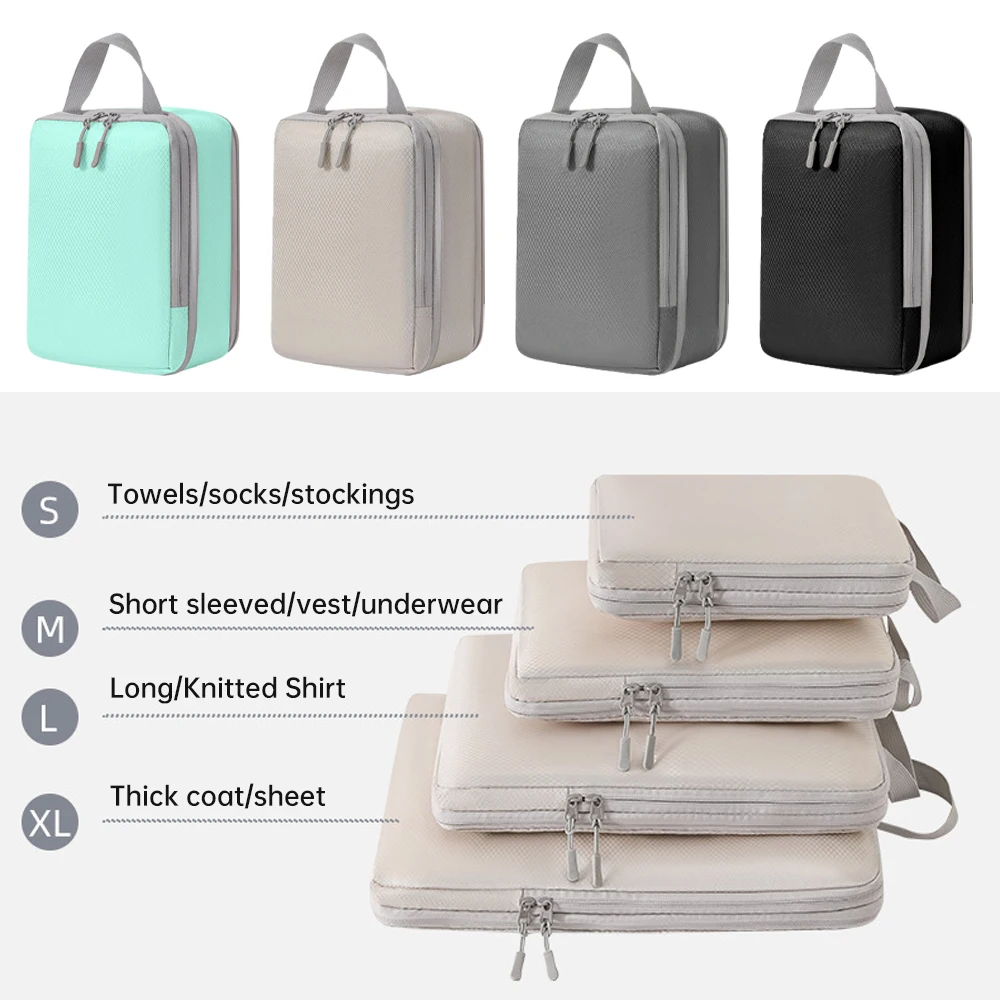 

4 Pcs Compressible Packing Travel Storage Bag Cubes Waterproof Suitcase Nylon Portable With Handbag Luggage Organizer