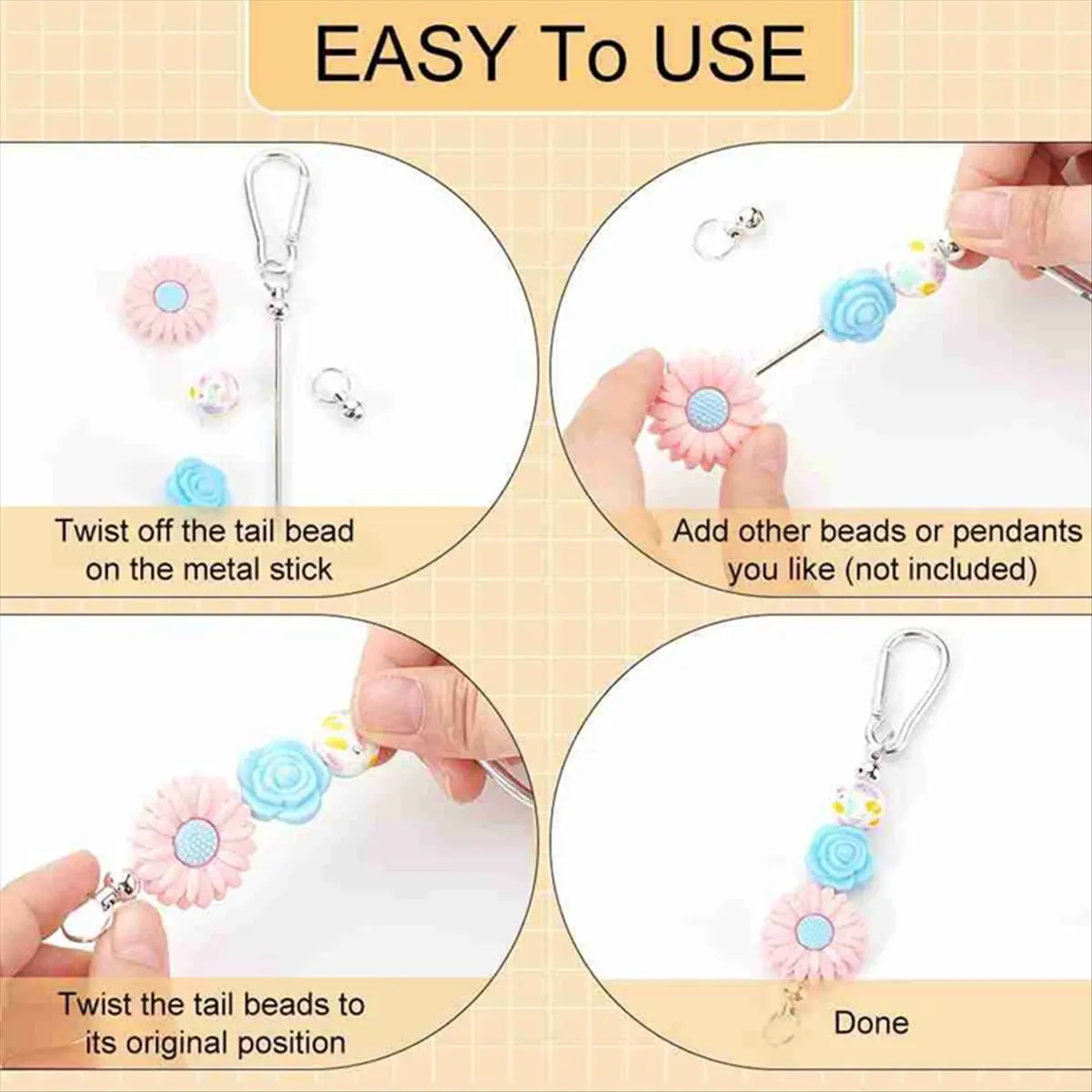 PREMIUM QUALITY 20Pcs Beadable Keychain Bars,Colorful Blank Bead Keychain Bulk Metal Beadable Keychain Bars for Crafts Pendant J