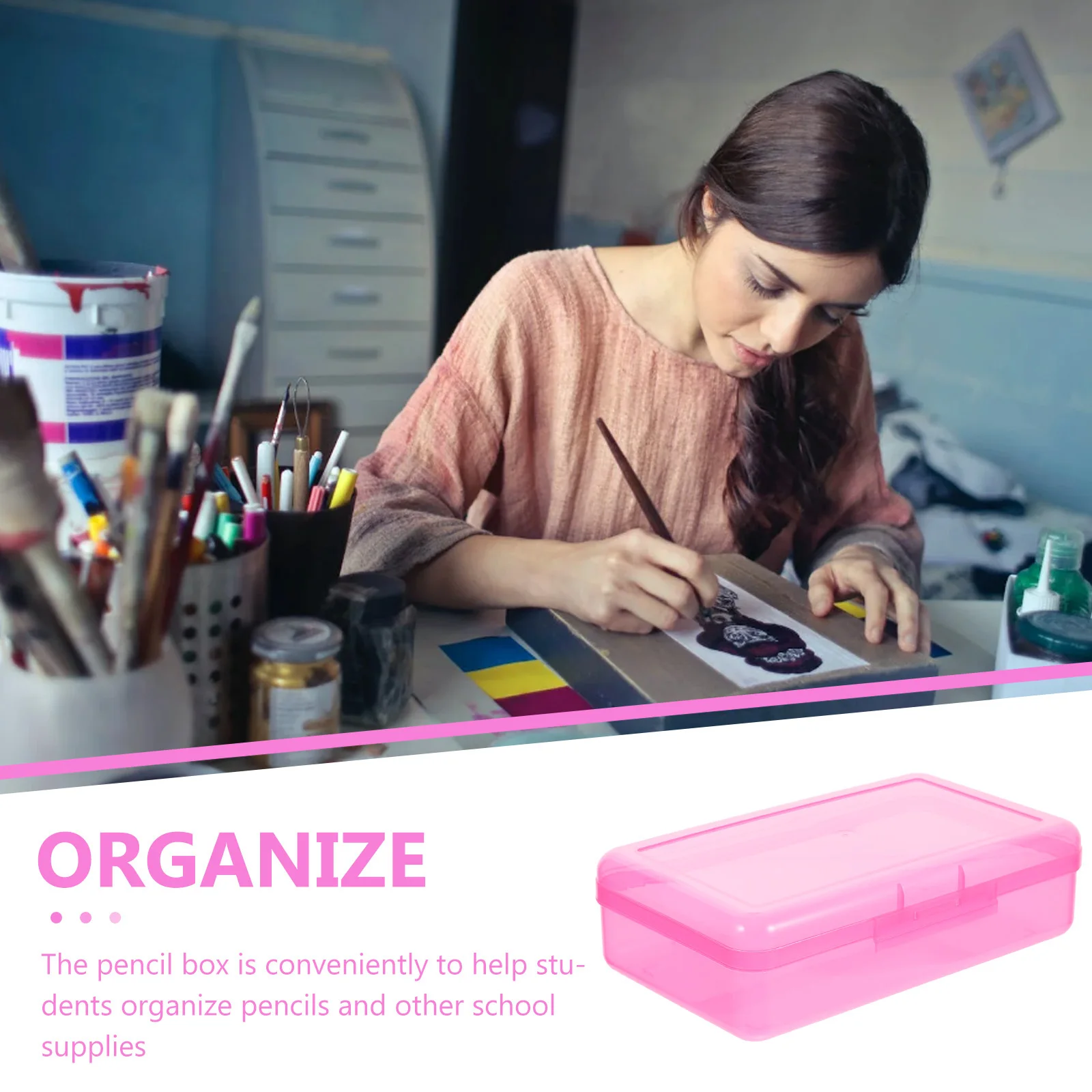 

Transparent Portable Pencil Box Large Plastic Pencil Case Organizer for School Stationery Storage Pens Pencils Markers