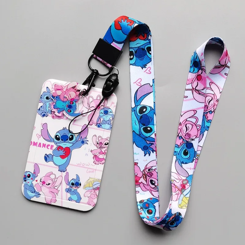 Disney Stitch Penutup Kartu PVC Tas Leher Gantung Kampus Pelajar Tempat Kartu Lanyard Tempat Kartu ID Gantungan Kunci 01 ﻿