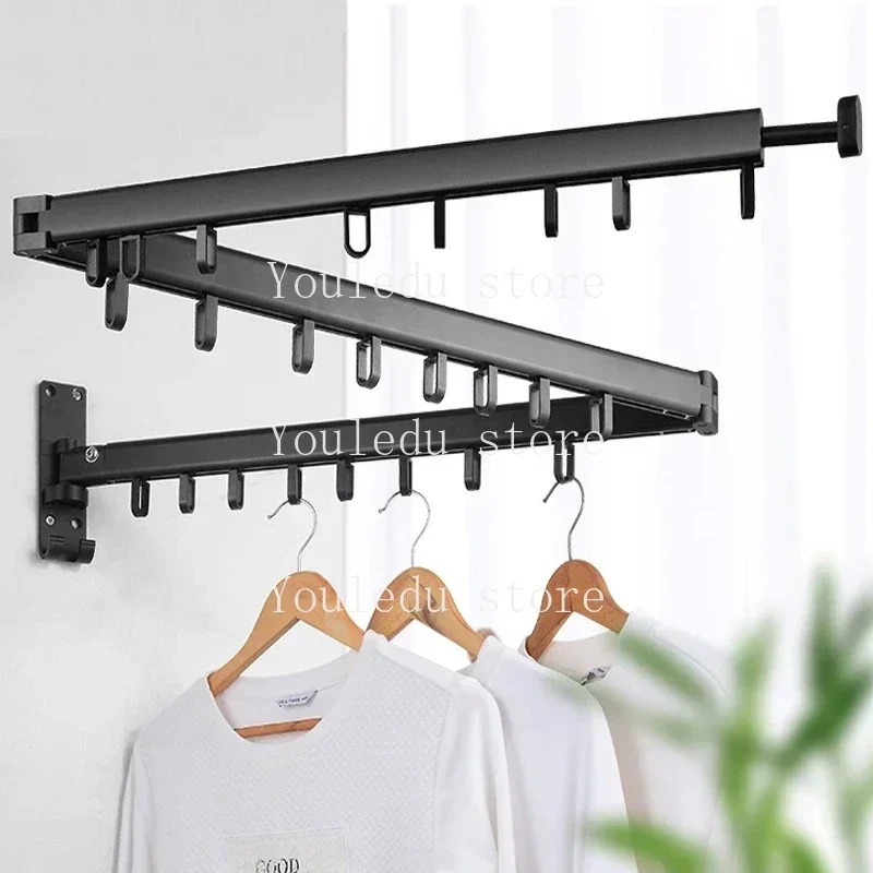 1.2m Folding Clothes Hanger Wall Mount Retractable Cloth Drying Rack Indoor & Outdoor Space Save Aluminum Home Hotel Clothesline