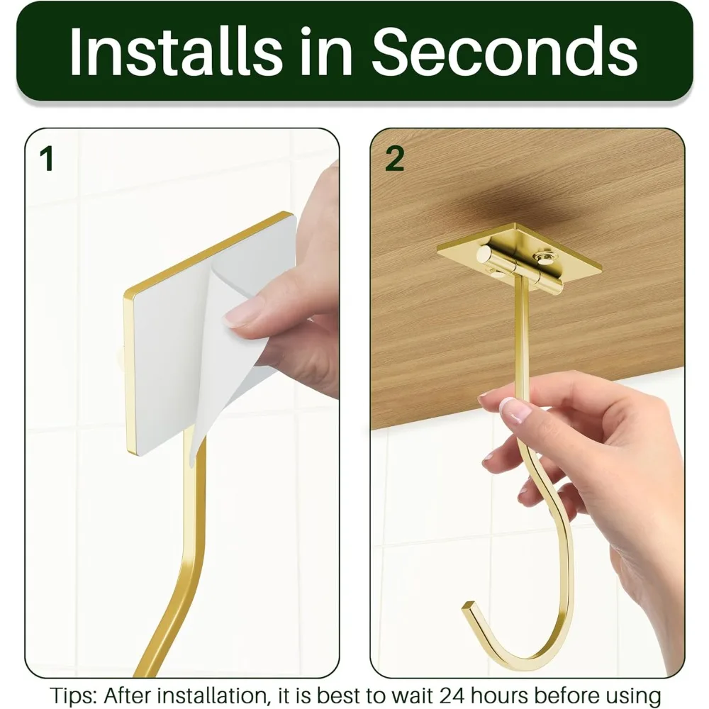2-Pack Self-Adhesive Banana Holder, Foldable Under Cabinet Kitchen Hook with Magnet, Space Saving Storage Hanger for Fruit, Gold - view 6
