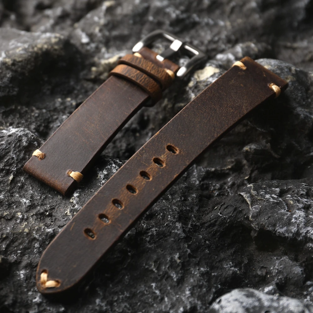 Handmade Head Layer Cowhide Leather Strap 18 19 20 21 22MM Aged Brown Italian Leather Men Watch Bracelet Suitable For Mechanical