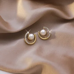 Trendy Pearl Rhinestone Earrings Round New Small Temperament Lady Girls Earrings Earrings Jewelry Holiday Engagement Gifts