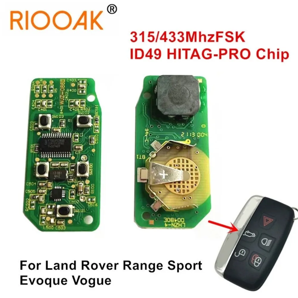 

1pcs 5 Button Smart Key PCB Car Remote Circuit Board 315/434Mhz HITAG PRO ID49 Chip for Land Rover Range Sport Evoque Vogue LR4