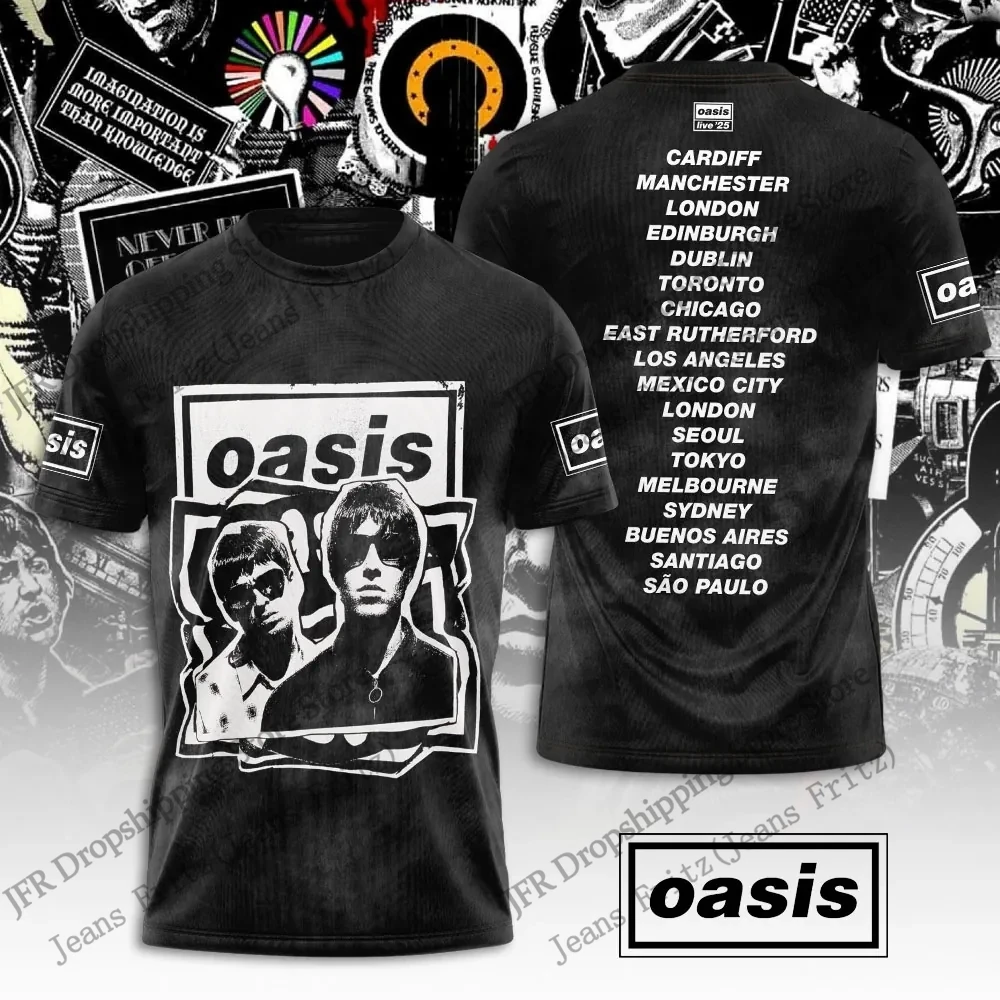 Camiseta 3D Estampada Vintage Oasis Live Album 2026 Nova Moda Masculina Feminina Street Plus Size Manga Curta Blusas Roupas Infantis