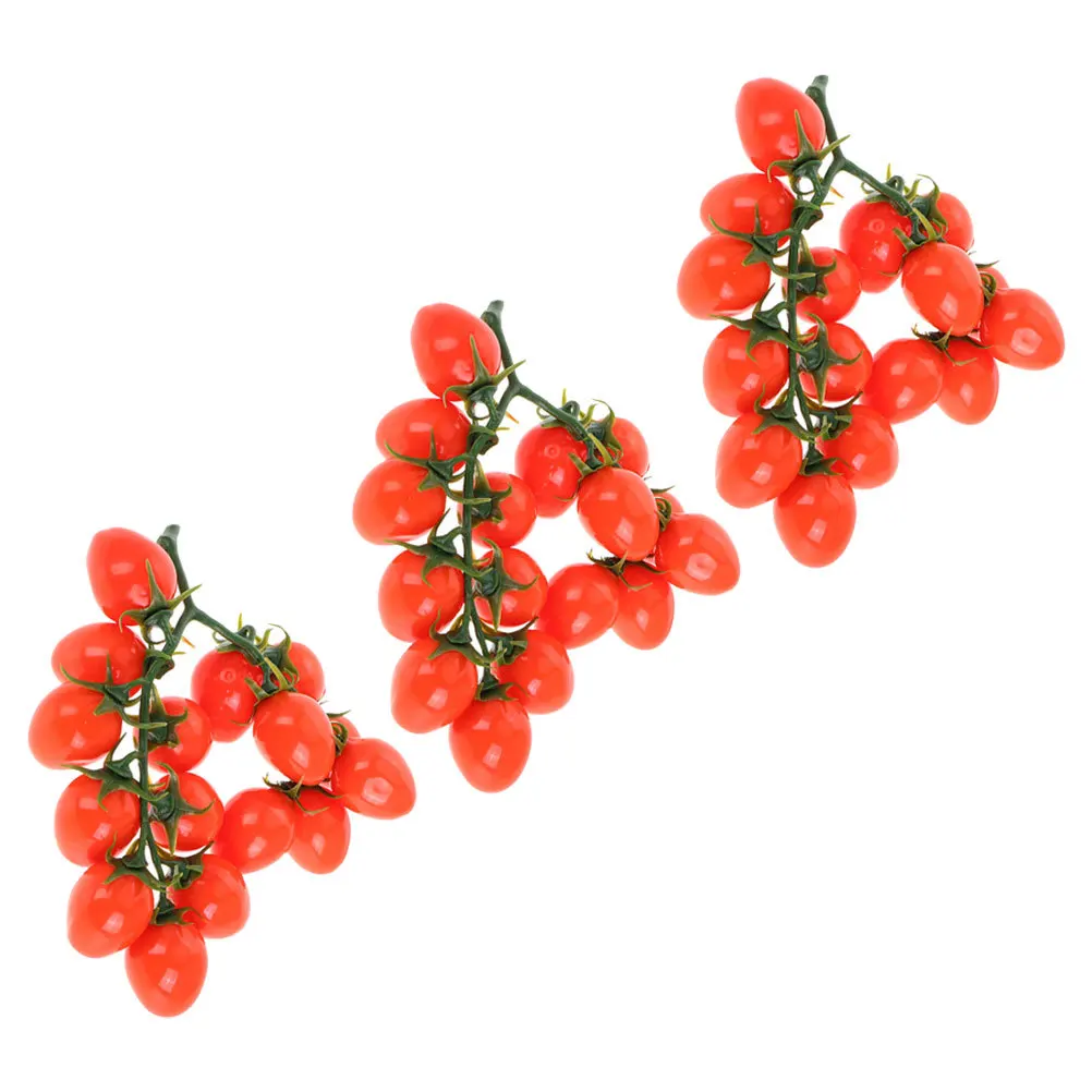 

3Pcs Lifelike Artificial Cherry Tomatoes Realistic Plastic Bunch for Kitchen Dining Table Centerpiece Home Decor Garden Display