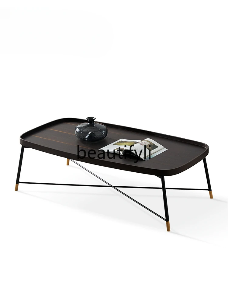 

Italian minimalist smoked color coffee table simple modern square thin leg edge light luxury brass coffee table