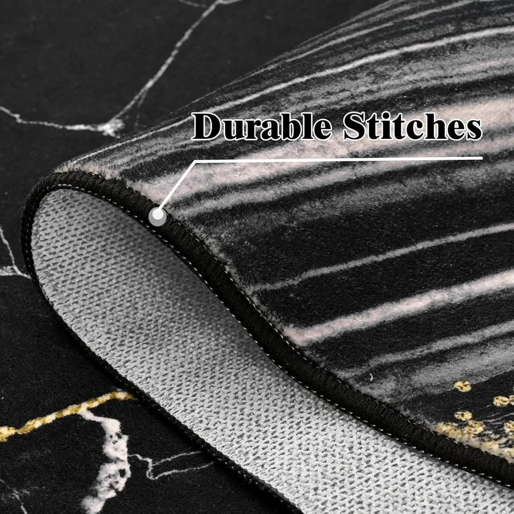 ASPMIZ Alfombra negra y dorada Alfombras lavables 6x9 para sala de estar, Alfombras de dormitorio de mármol de lana sintética suave Carpe de piso moderno antideslizante